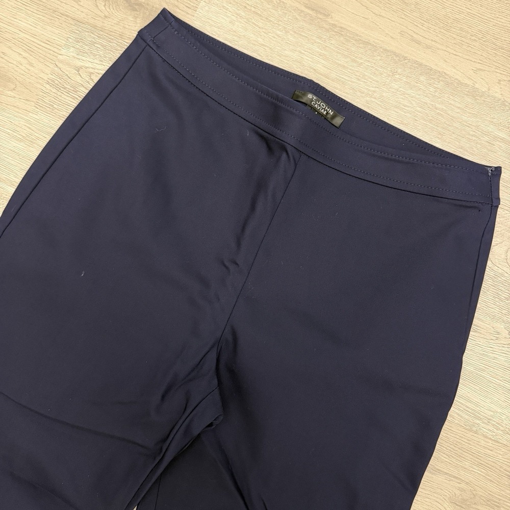 St. John Caviar Dress Pants Womens 4 Navy Blue Stretch Twill Side Zip USA